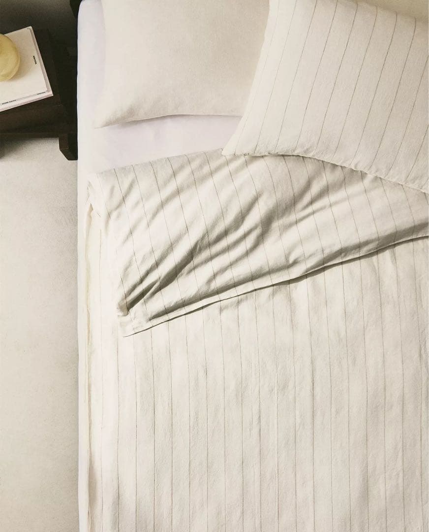 リネン コットン ストライプ デュべカバー