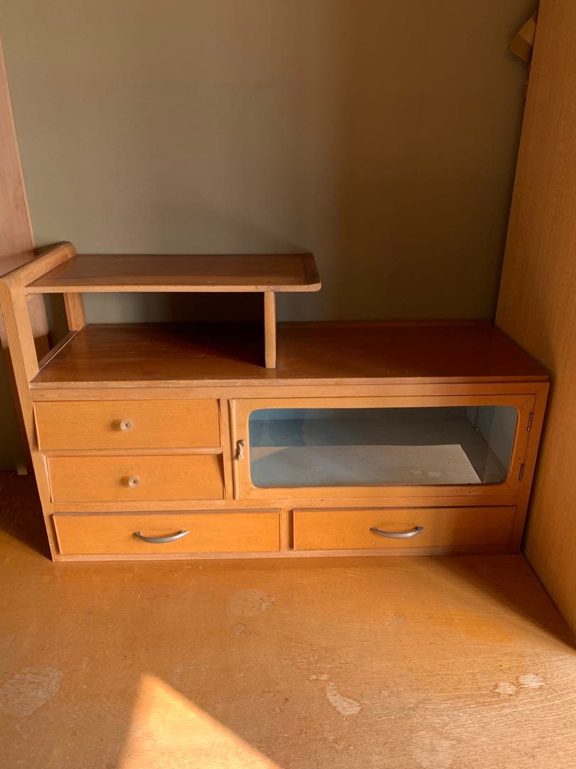 木製収納ラック ガラス扉付き レトロ収納