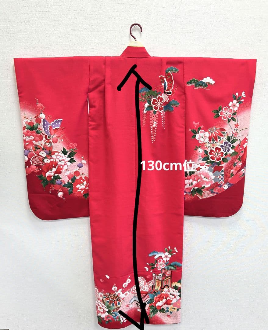 七五三　7歳　120cm　ポリエステル　つくり帯　髪飾り