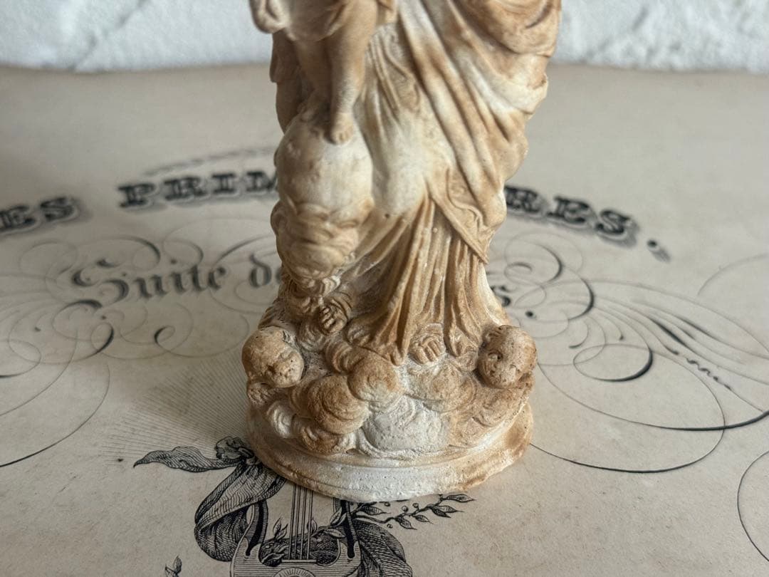 フランスアンティーク　小さなイエスキリスト&聖母マリア像 彫刻 全長14cm