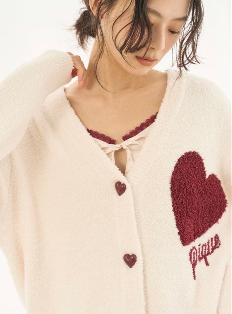 新品 ジェラートピケ ハートジャガードカーディガン/ルームウェア