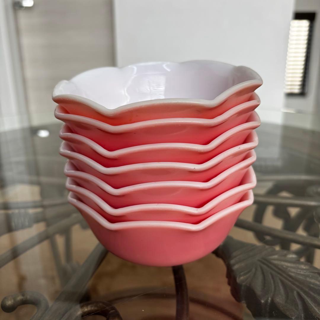 ヘーゼルアトラス　リップル　ピンク　小ボウル　7個