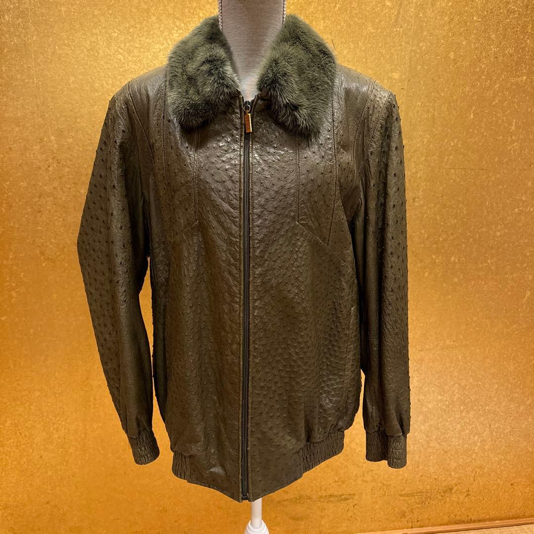 ZILLI ジリー 本オーストリッチレザーブルゾン ミンク襟メンズL