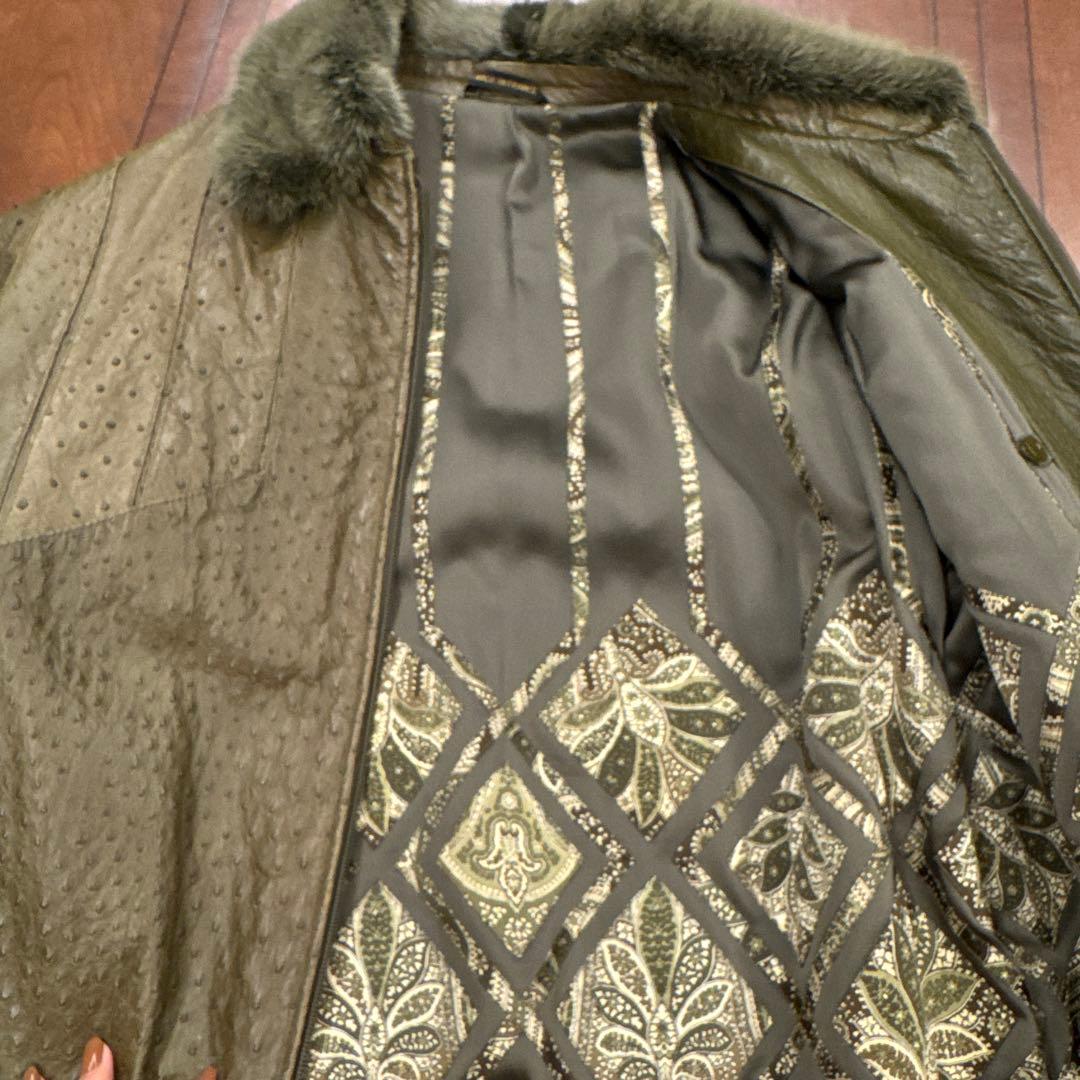 ZILLI ジリー 本オーストリッチレザーブルゾン ミンク襟メンズL