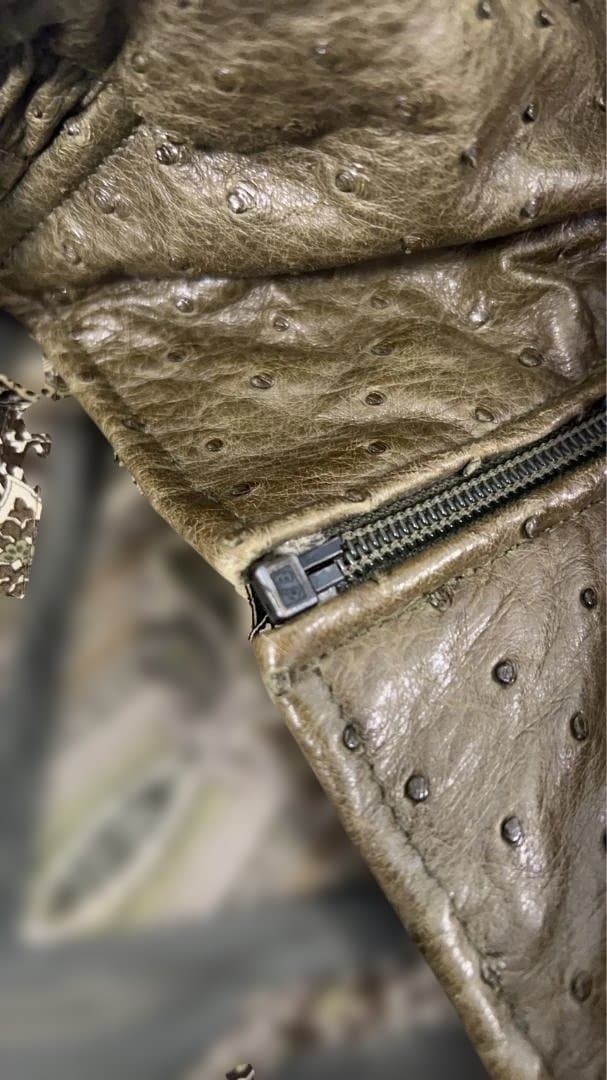 ZILLI ジリー 本オーストリッチレザーブルゾン ミンク襟メンズL