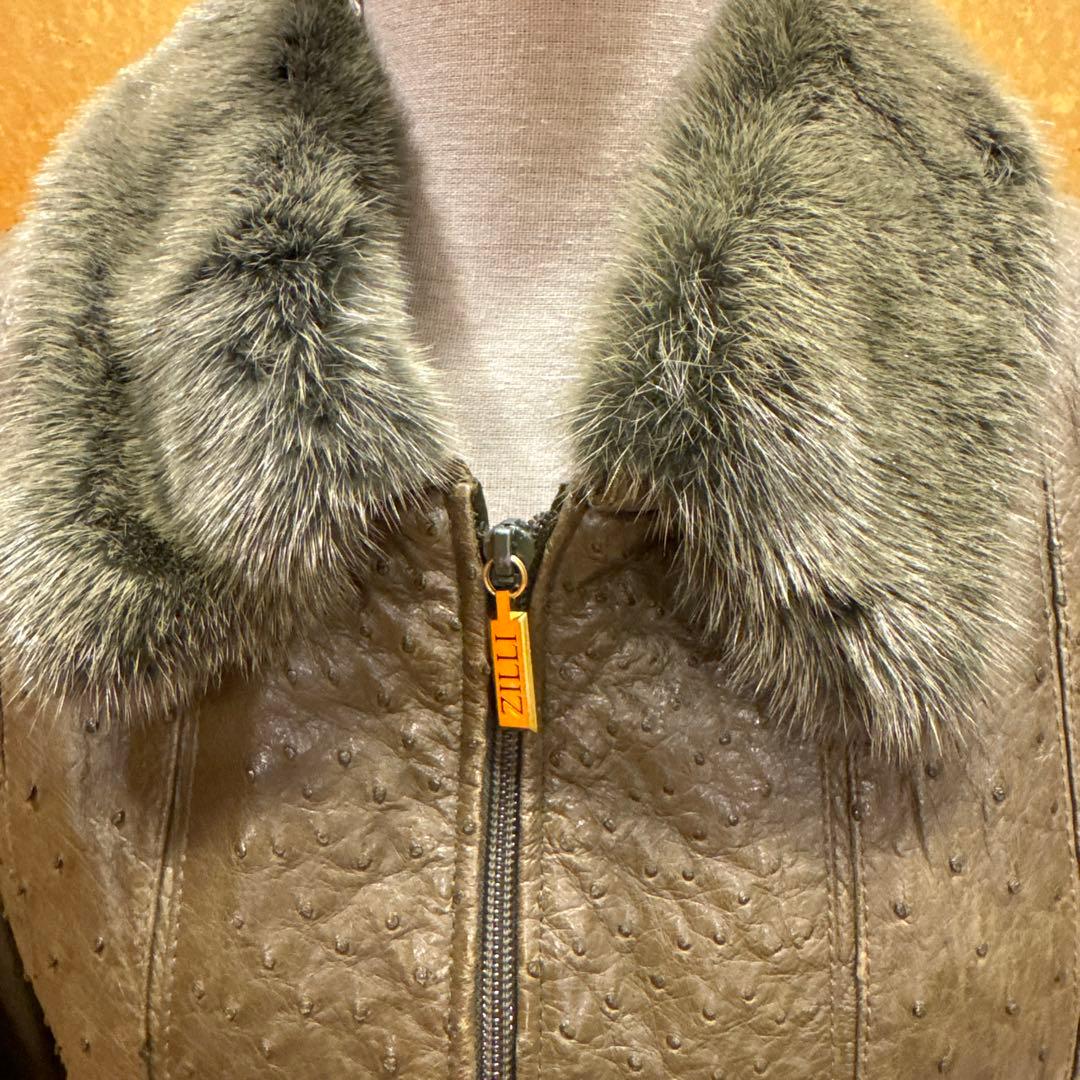 ZILLI ジリー 本オーストリッチレザーブルゾン ミンク襟メンズL