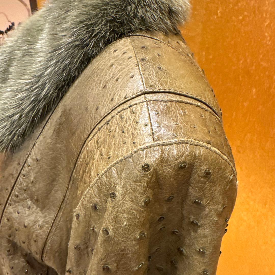 ZILLI ジリー 本オーストリッチレザーブルゾン ミンク襟メンズL