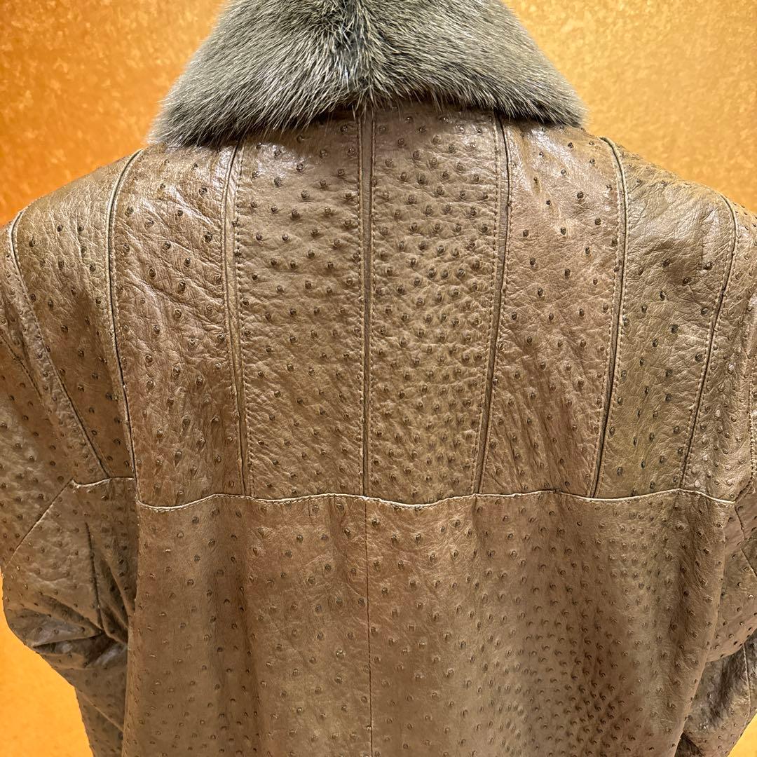 ZILLI ジリー 本オーストリッチレザーブルゾン ミンク襟メンズL