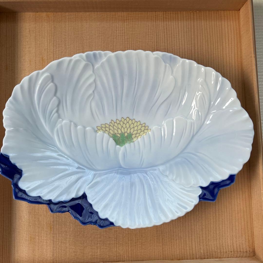 深川製磁　菓子器揃　牡丹彫6枚セット　銘々皿大皿浅小鉢大鉢