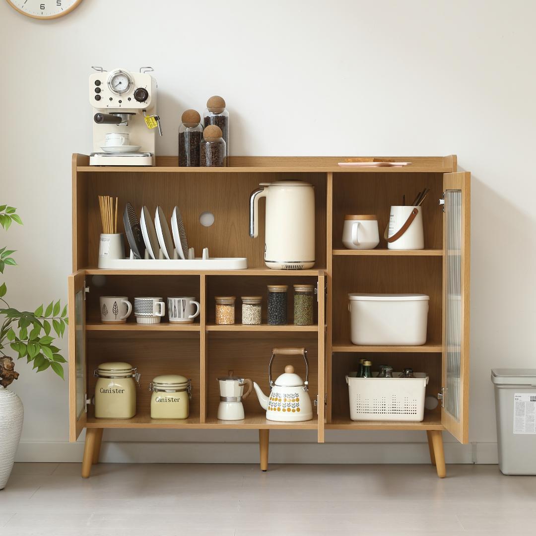 タイムセール！新作のキャビネット　扉付き　食器棚　木目調　NATURAL