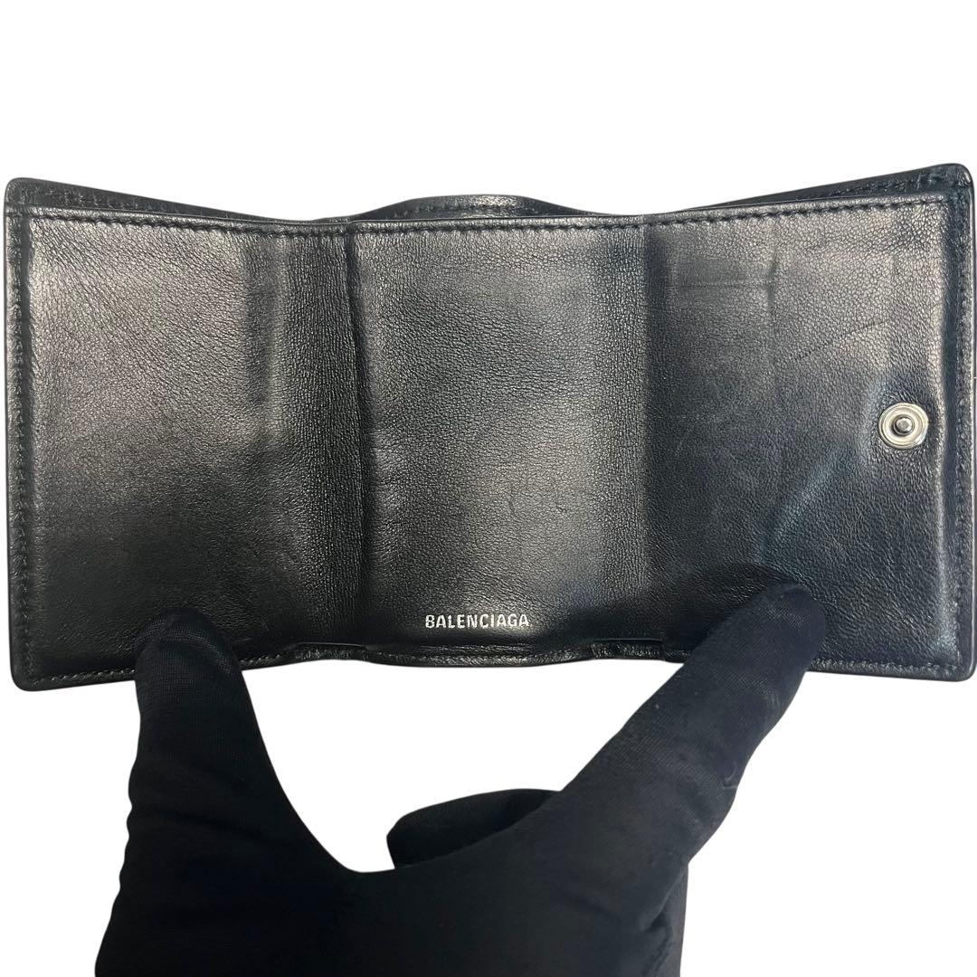 希少✨バレンシアガ ペーパーミニウォレット 三つ折り クロコ型押し ブラック
