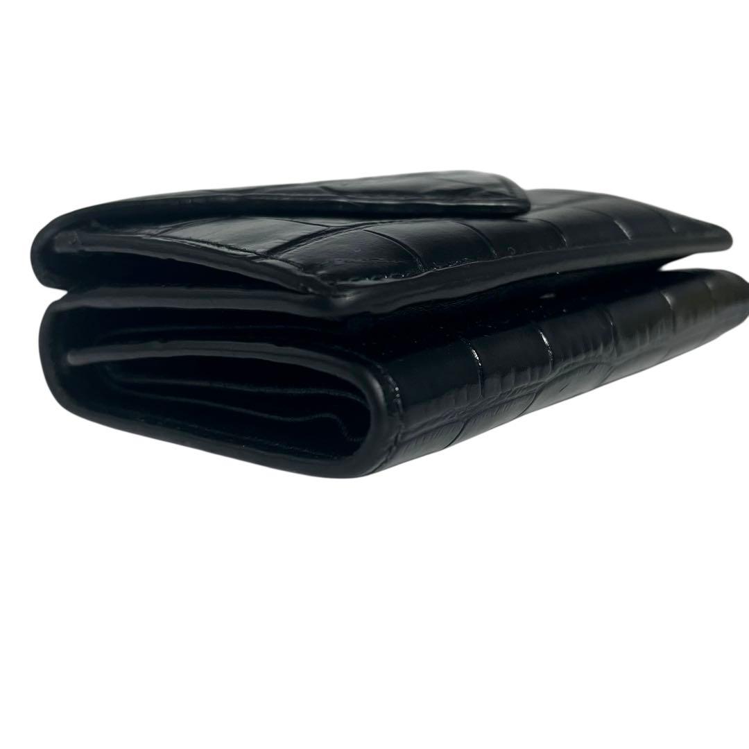 希少✨バレンシアガ ペーパーミニウォレット 三つ折り クロコ型押し ブラック