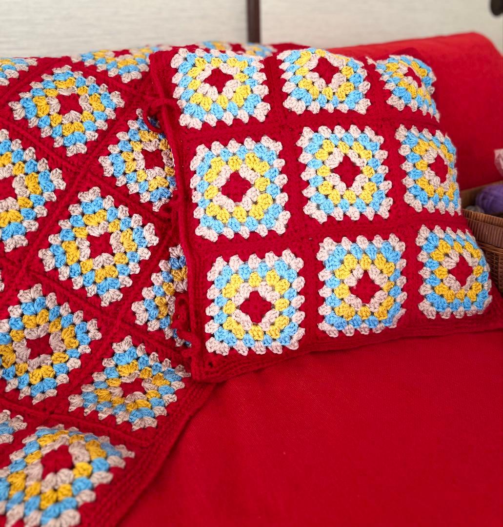 モチーフ編み♪カラフルグラニースクエアブランケット&クッションカバー
