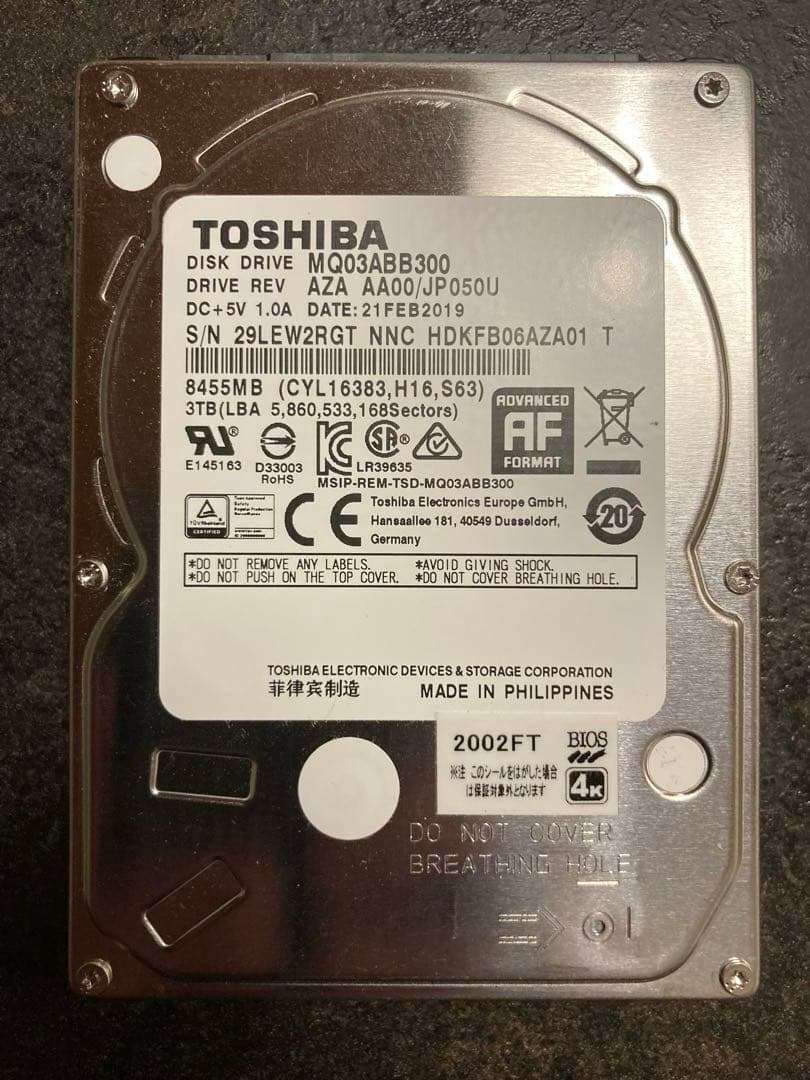 m*k様 東芝製 3TB 2.5インチ HDD ４本SET