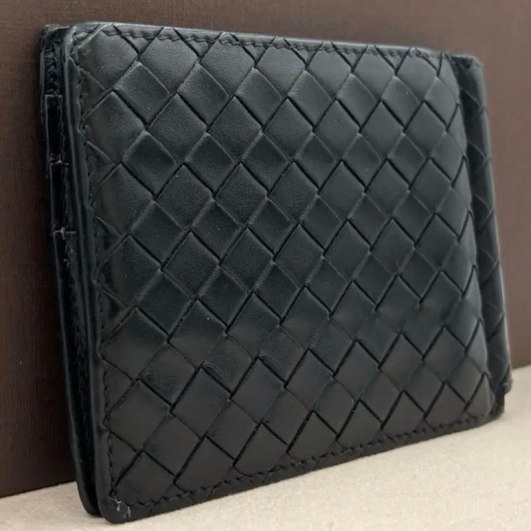 美品　ボッテガヴェネタ　イントレチャート　マネークリップ　折り財布　黒　お札入れ