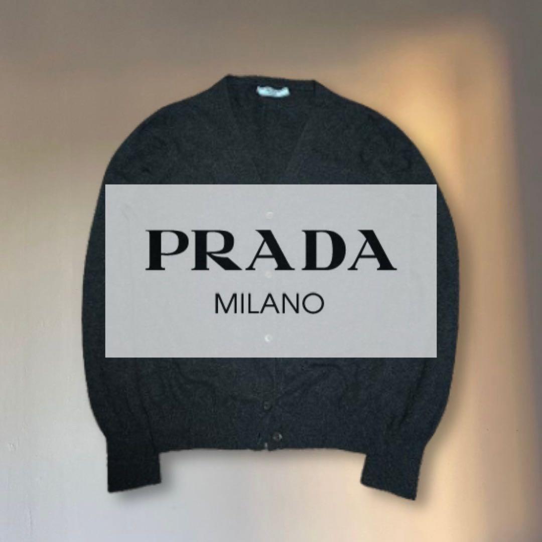PRADA プラダ カシミヤ100 ダークグレー カーディガン ウールニット