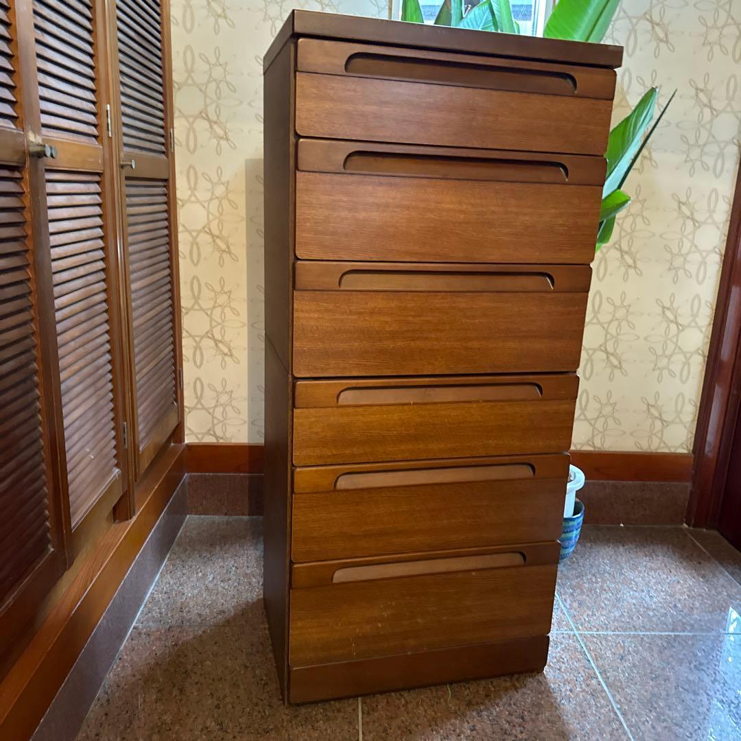 【美品】ブラウン木製モダンチェスト 6引き出し