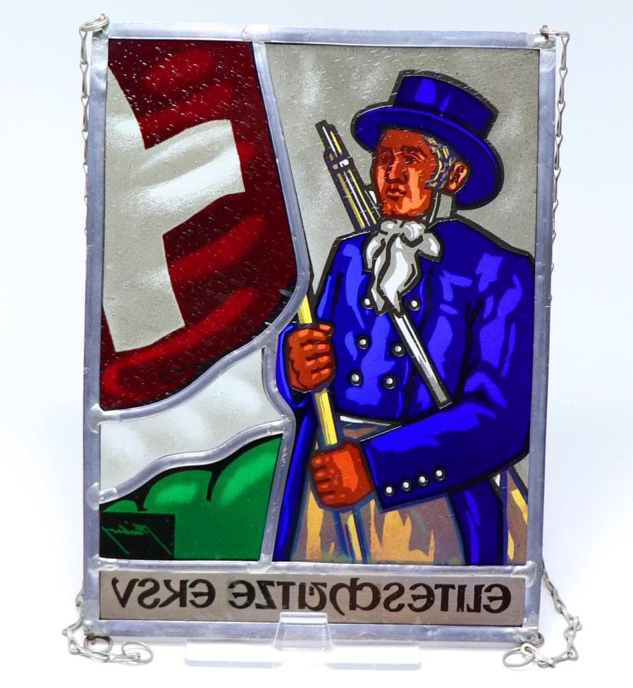 ライフルを持ったハンター スイス製 ヴィンテージステンドグラス ハンタークラブ