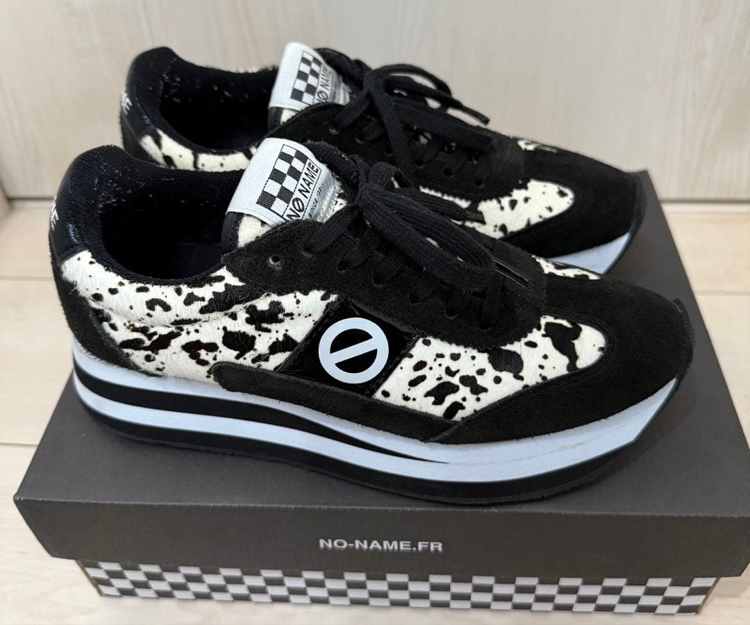 NO NAMEスニーカー 牛革コンビ軽量　ポニーヘア柄フレックスジョガー