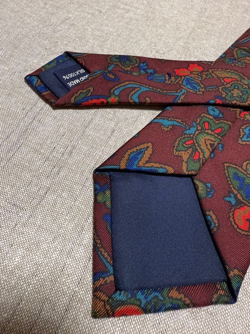 【美品】Drake's／ドレイクス／プリントタイ／花柄／ボタニカル／バーガンディ