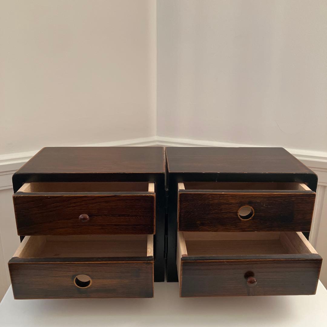 ダークブラウン木製折りたたみ式小物収納引き出し4個