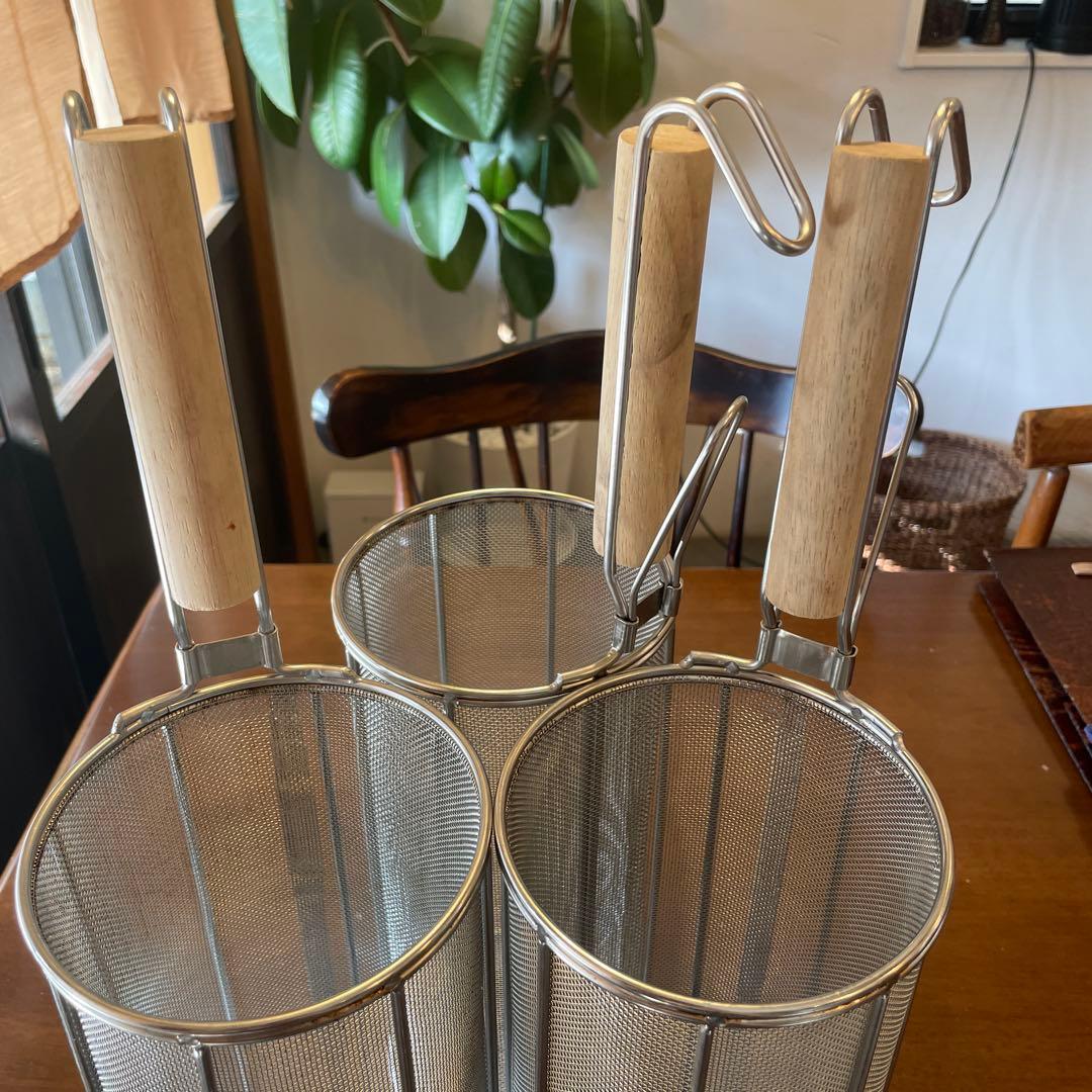 【3点セット】業務用　木柄　てぼ　バスタ　スパゲッティ　φ110×H300