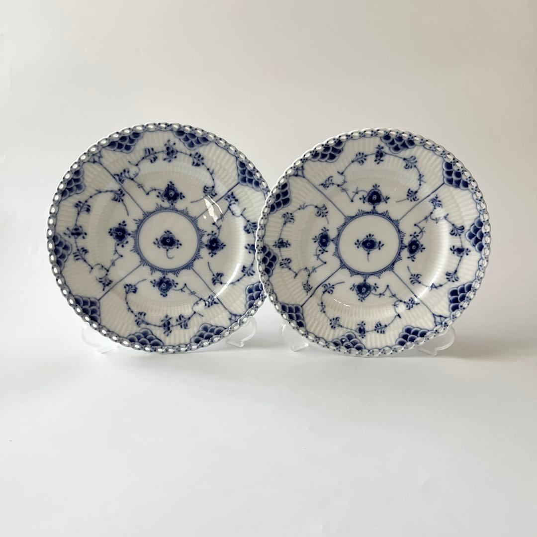 ロイヤルコペンハーゲン ブルーフルーテッド フルレース #1087プレート2枚①
