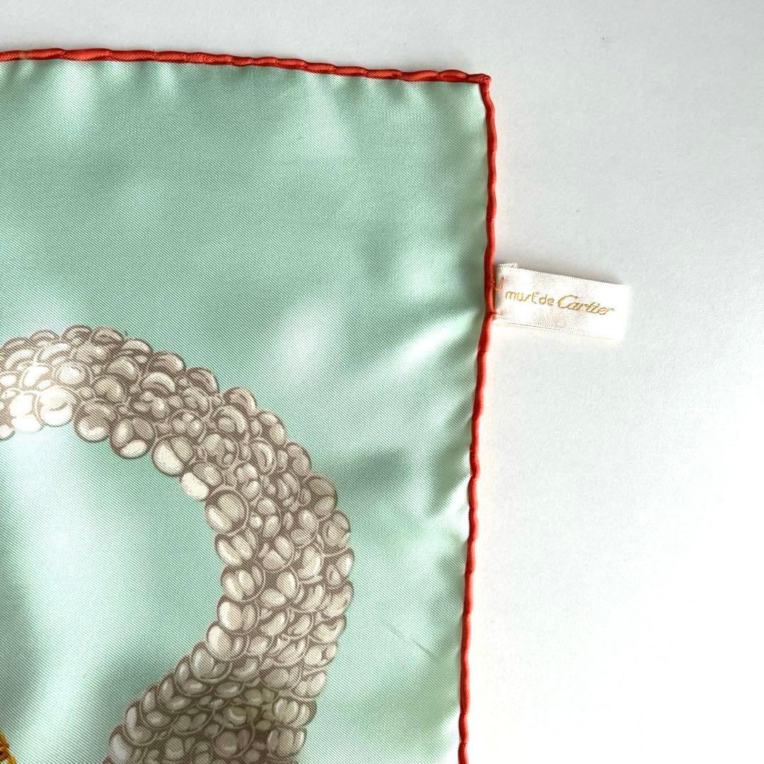 美品【カルティエ】 スカーフ　パステルブルー　時計柄　シルク100%