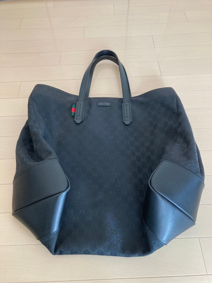 ☆GUCCI☆ 大型トートバック　GG柄　ブラック　キャンパスレザー