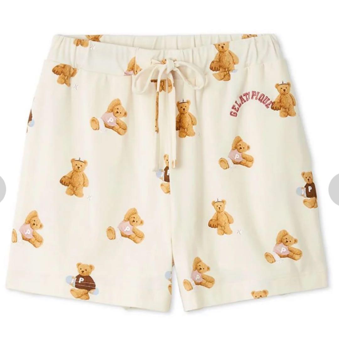 ジェラートピケ♡スポーティーベアワンポイントTシャツ＆総柄ショートパンツセット