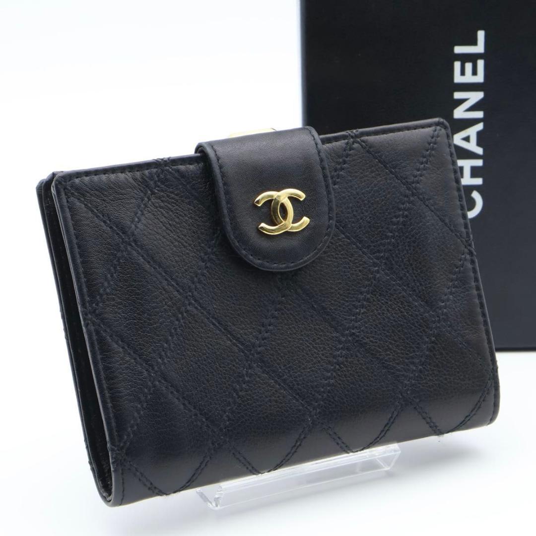 【超極美品】CHANEL ビコローレ　がま口二つ折り財布　黒