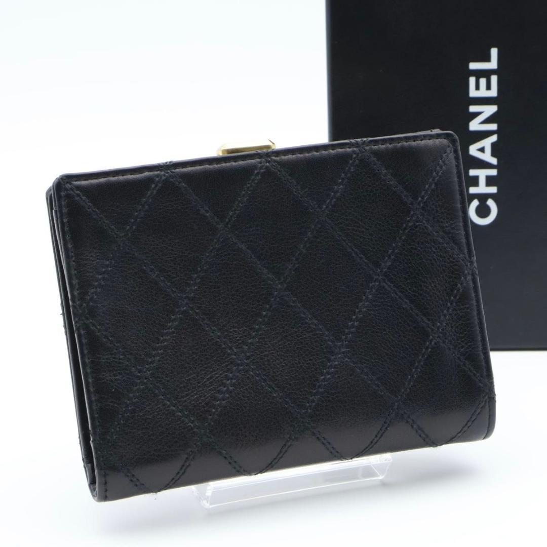 【超極美品】CHANEL ビコローレ　がま口二つ折り財布　黒