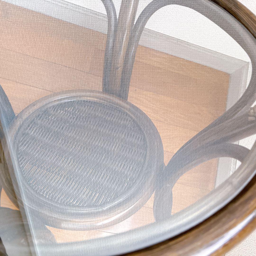 ラタン ガラステーブル 円形 籐 サイドテーブル 下段棚付き