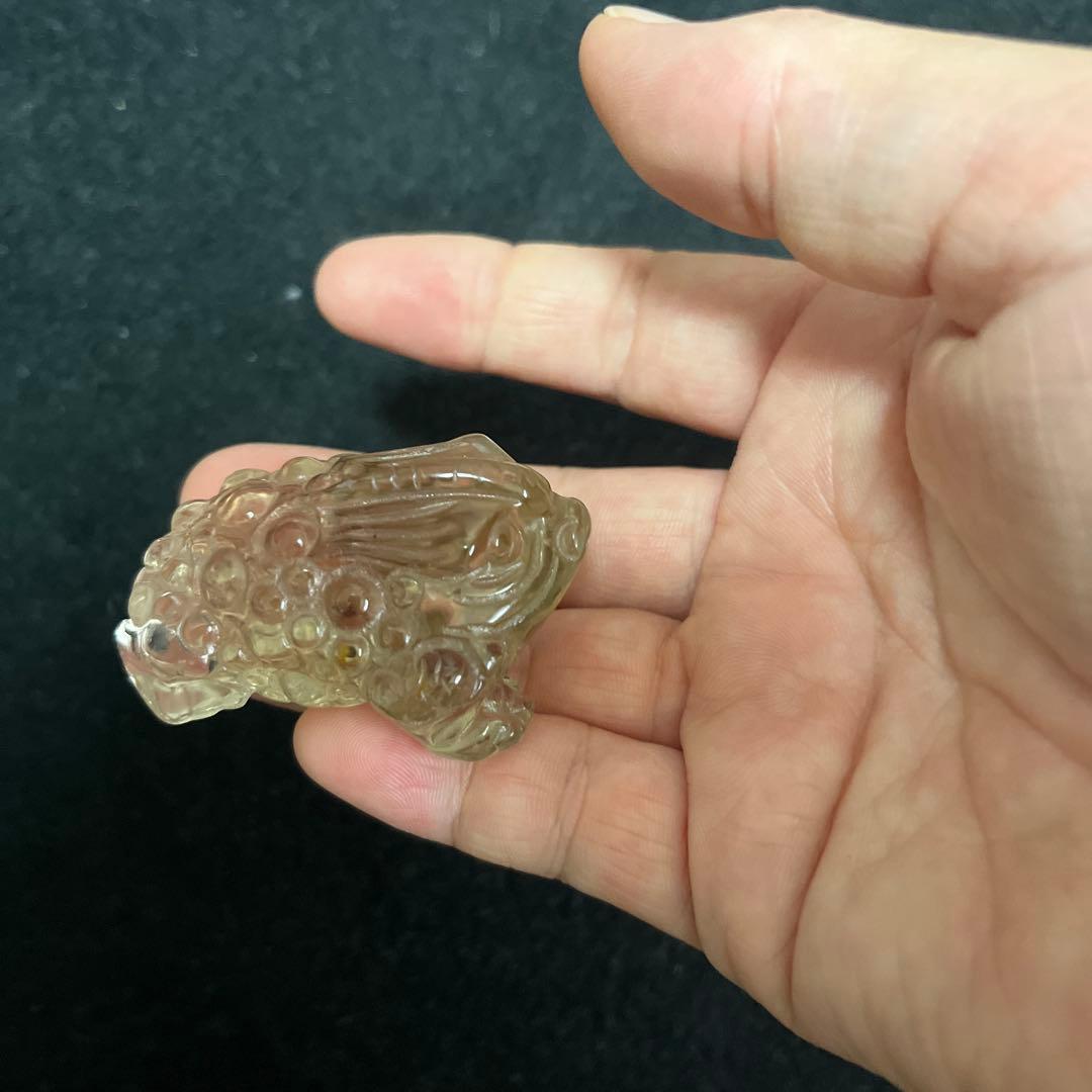 天然石スモーキーシトリンカエルの置物