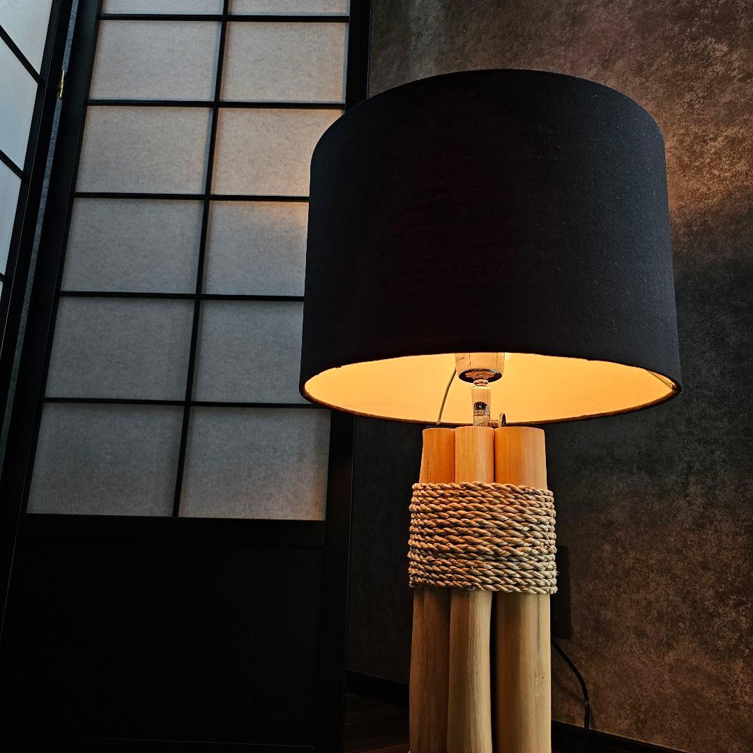 木製フロアスタンドランプ ロープ装飾付き