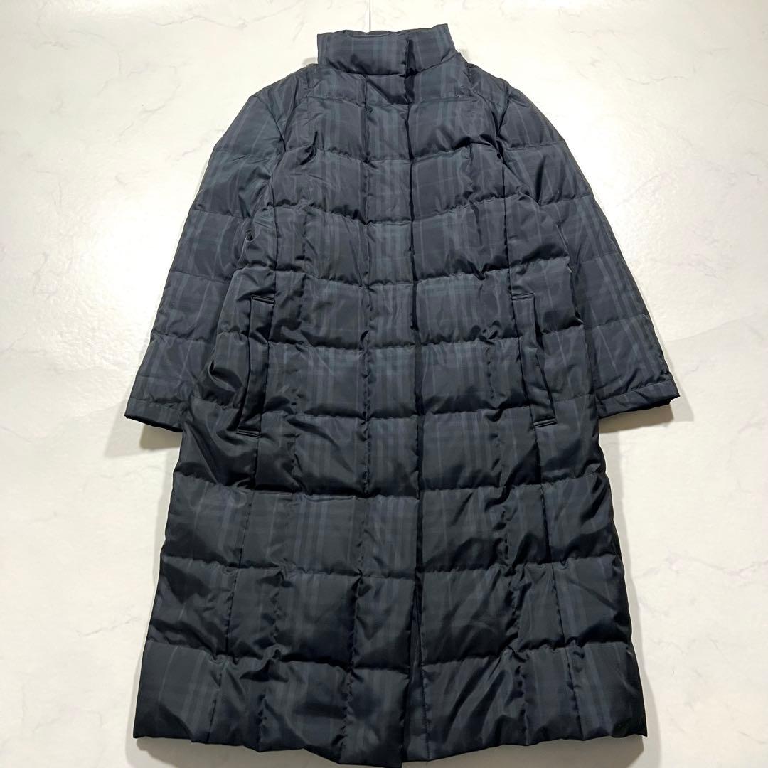 バーバリーロンドン ダウンコート ノバチェック ネイビー 38 M ロング丈