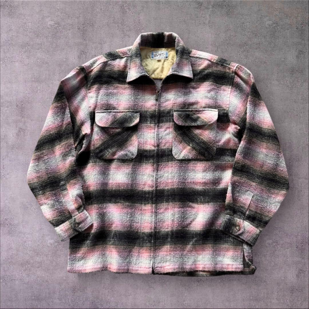 好配色ピンク黒白 WORLD unique オンブレジップネルシャツサイズ　L