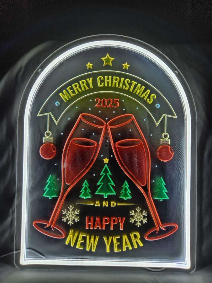 浮彫式ネオン管 MERRY CHRISTMAS シャンパングラス LEDライト