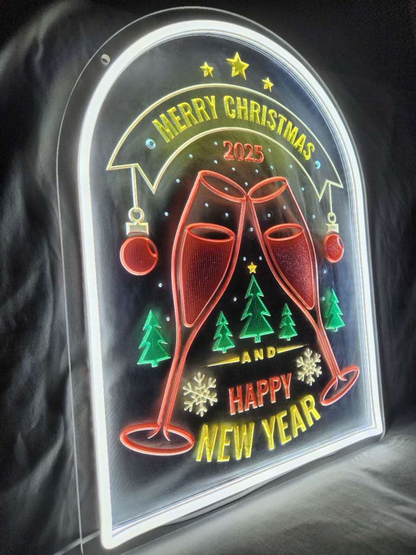 浮彫式ネオン管 MERRY CHRISTMAS シャンパングラス LEDライト