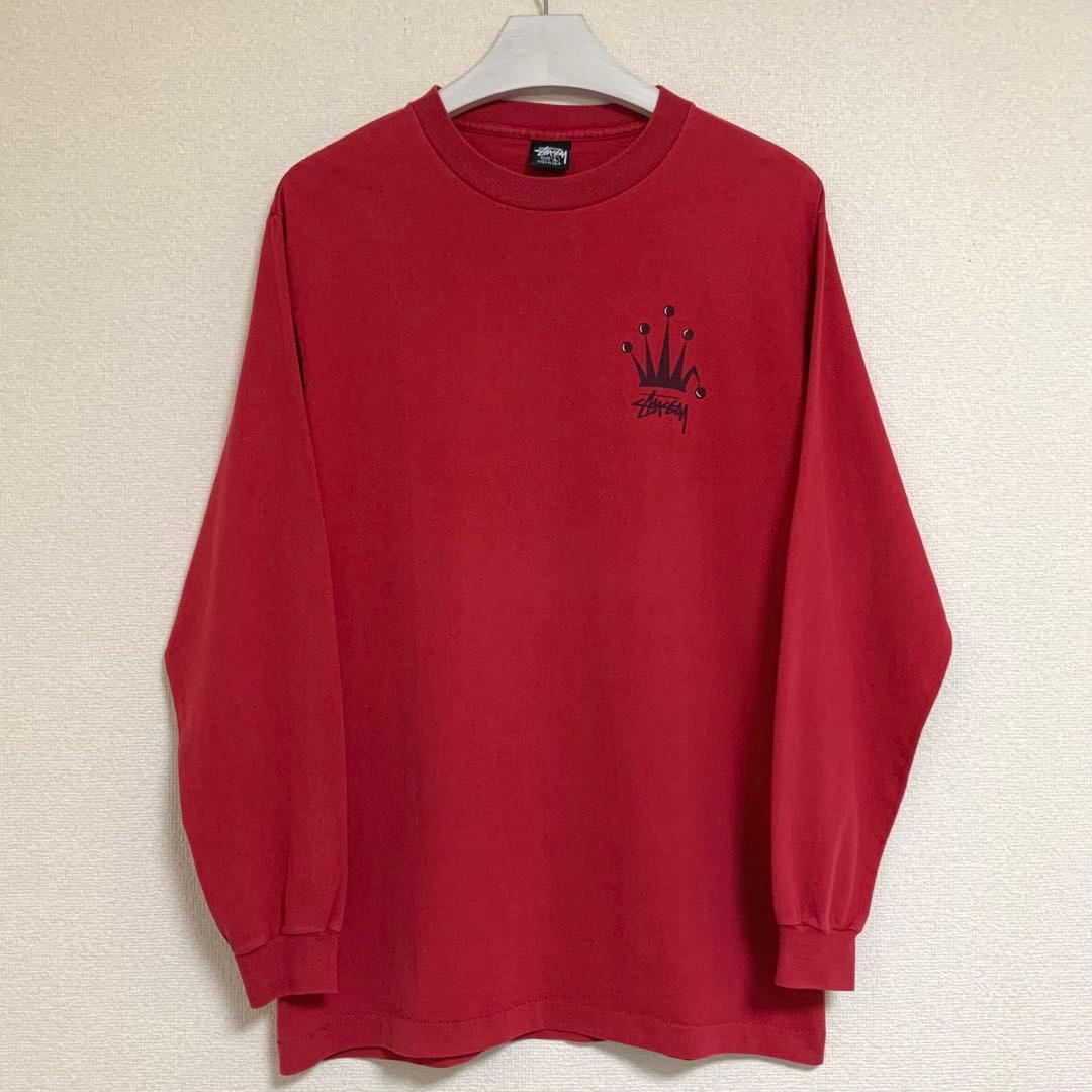 80s 前期 STUSSY USA製 黒タグ ビッグ クラウン ロゴ ロンT L
