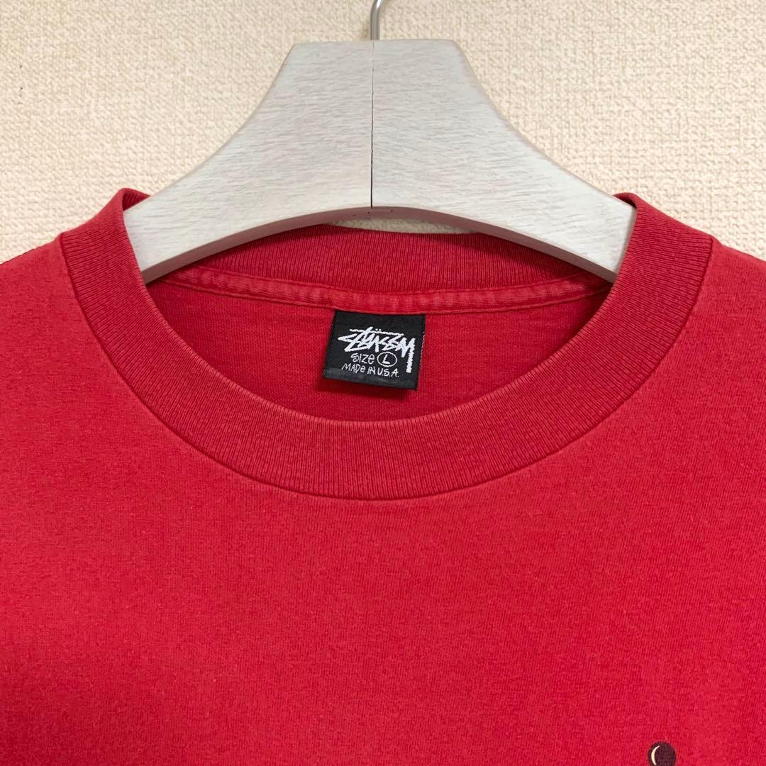 80s 前期 STUSSY USA製 黒タグ ビッグ クラウン ロゴ ロンT L