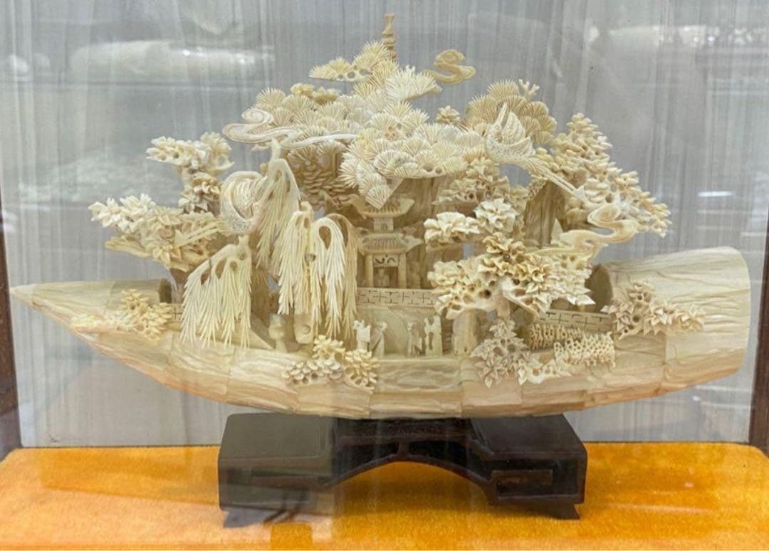 天然マンモス牙精巧な手作り彫刻順風満帆 置物