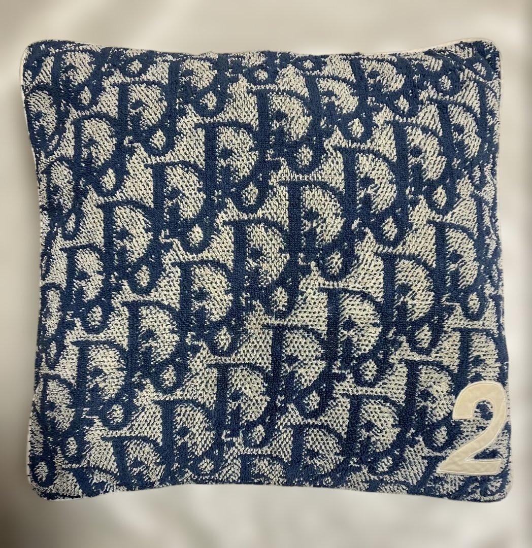 Diorクリスチャンディオール クッションカバートロッター柄ネイビー パイル生地