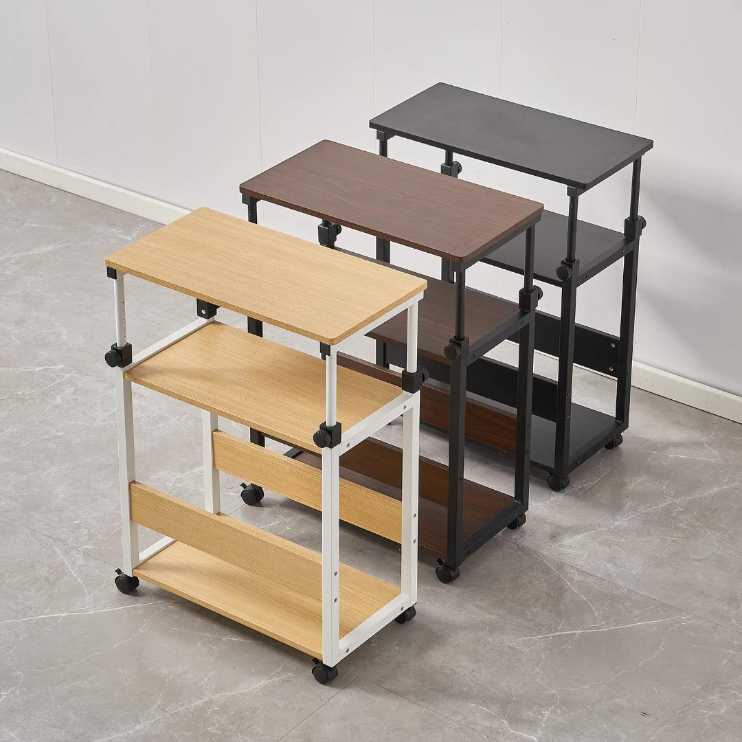 キャスター 自由な高さ調整 昇降式 茶 パソコンラック