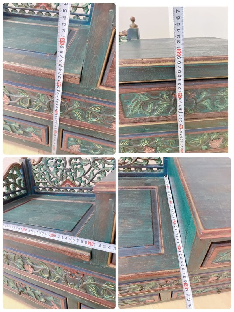 彫刻　アンティーク　木製　チェスト　ベンチ　飾り棚　インドネシア家具　アジア家具