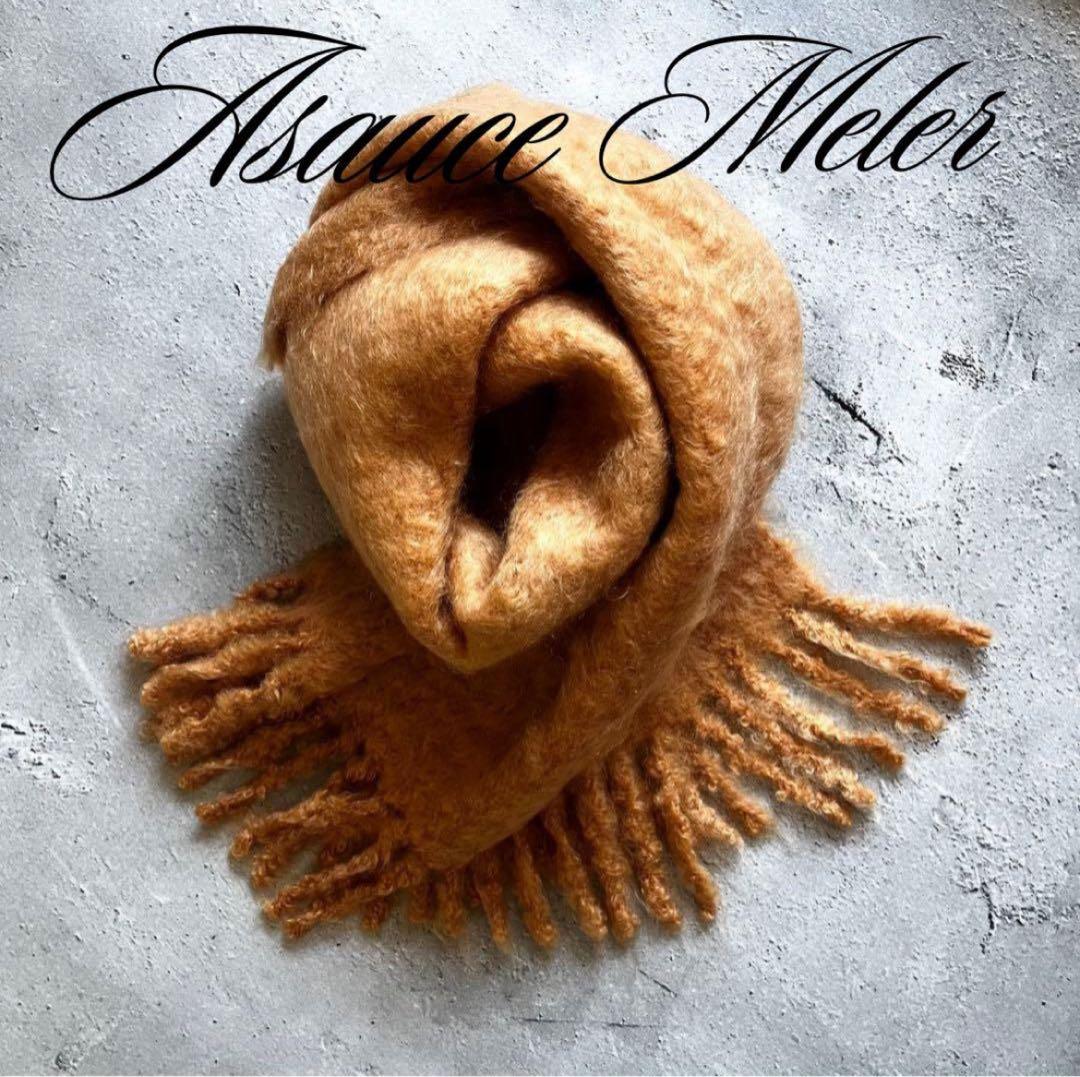 【あめ】ASAUCE MELER／フリンジ 大判ストール《オレンジ》