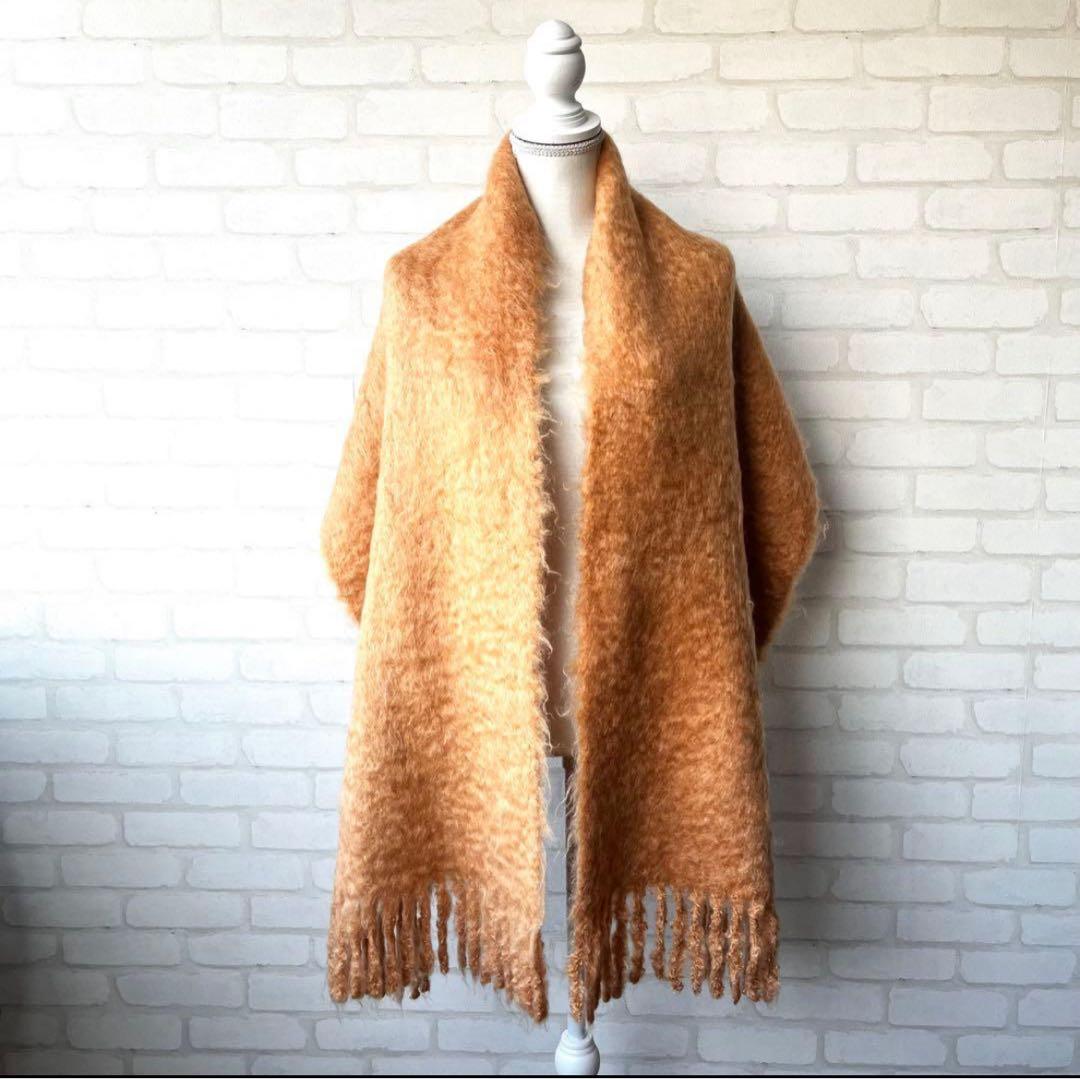 【あめ】ASAUCE MELER／フリンジ 大判ストール《オレンジ》