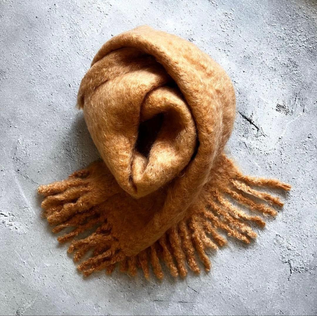 【あめ】ASAUCE MELER／フリンジ 大判ストール《オレンジ》