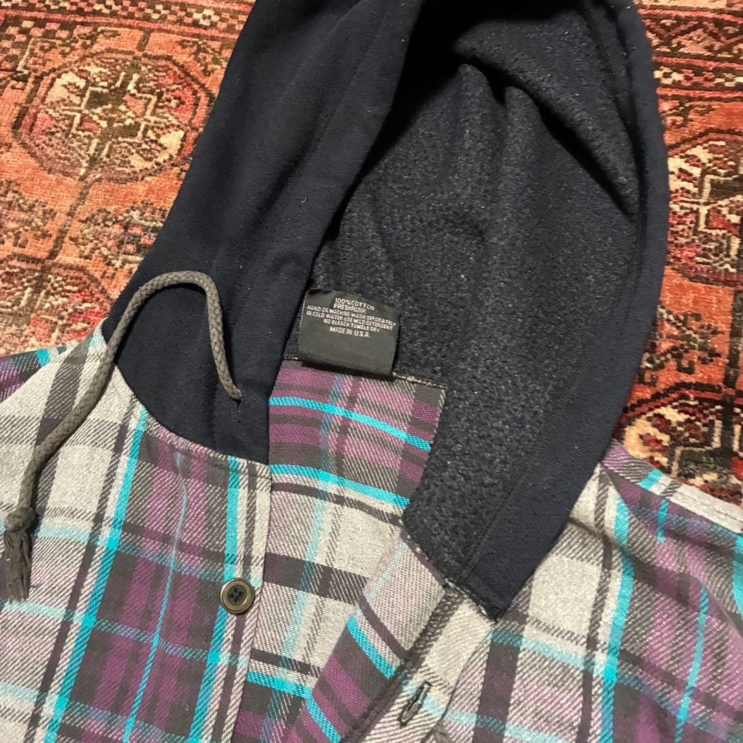 90S USA製 Vintage フランネルシャツ フード付 レイヤード