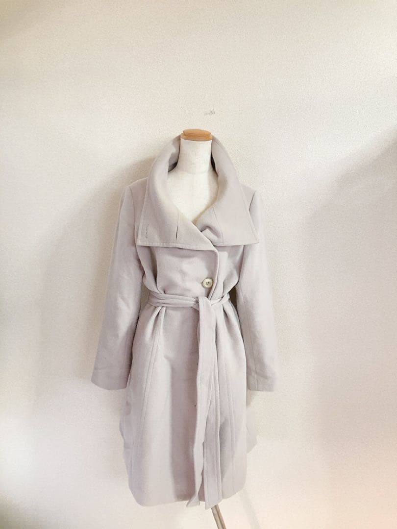 INDIVI上品アンゴラ羊毛混ロングコートポケットベルト付き美品大きめ日本製